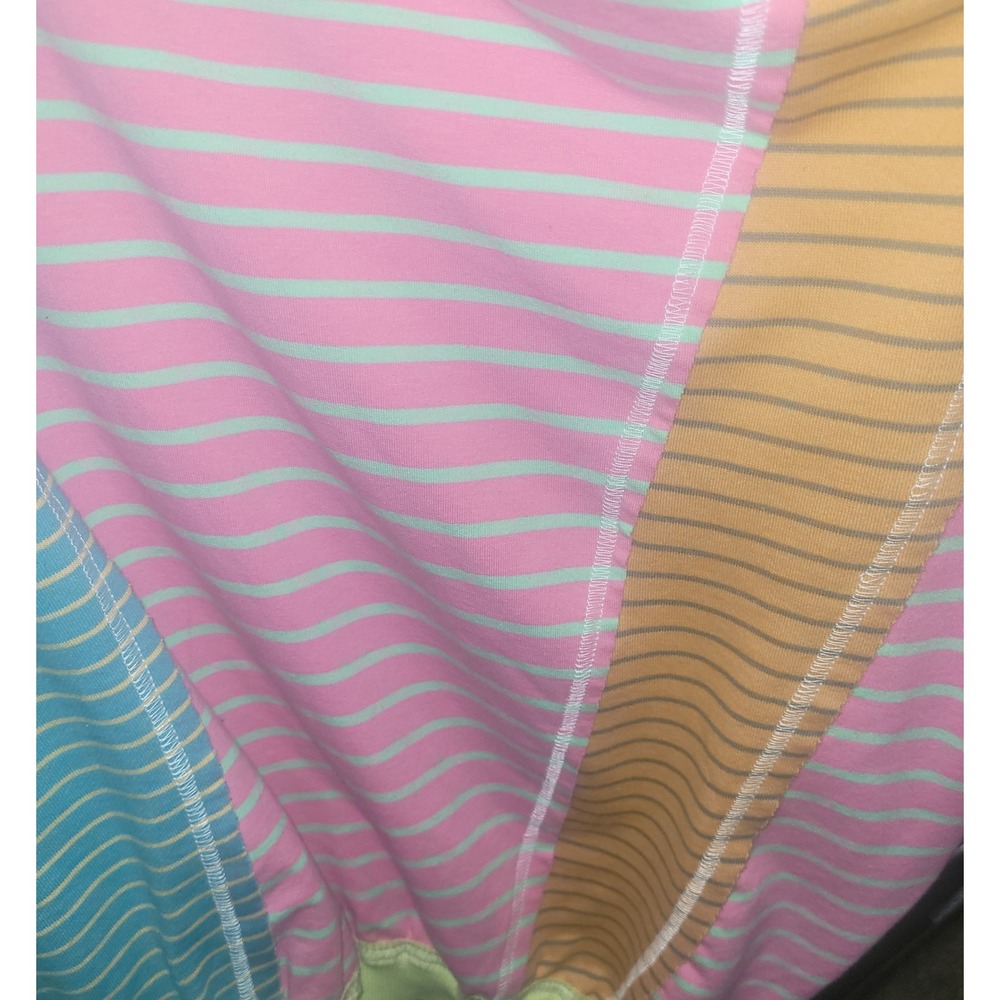 BiBi Striped Patchwork Pullover Sweatshirt Neon Green Pink Teal Oversized Small - Picture 5 of 8